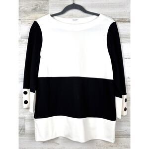 Gerry Weber Womens 6 Black White Colorblock 3/4 Sleeve Viscose Blouse Top NEW